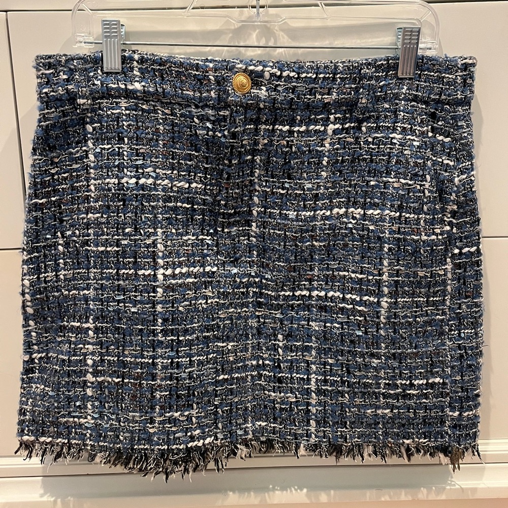 Zara Blue and White Tweed Pencil Skirt